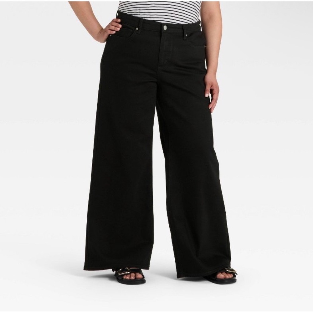 Universal Thread Womens Super Wide Leg Mid Rise Black Jeans Size 12R NWT